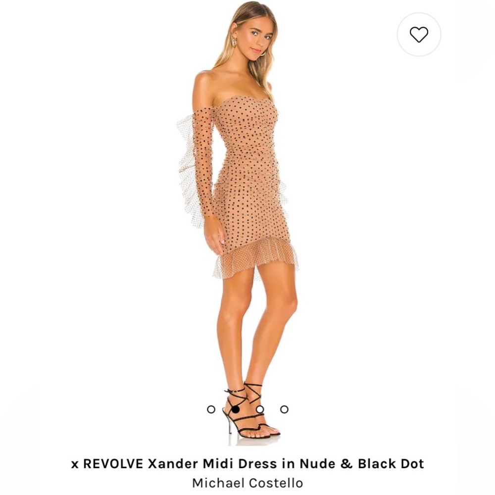 NWT × REVOLVE Xander Midi Dress in Nude & Black Dot